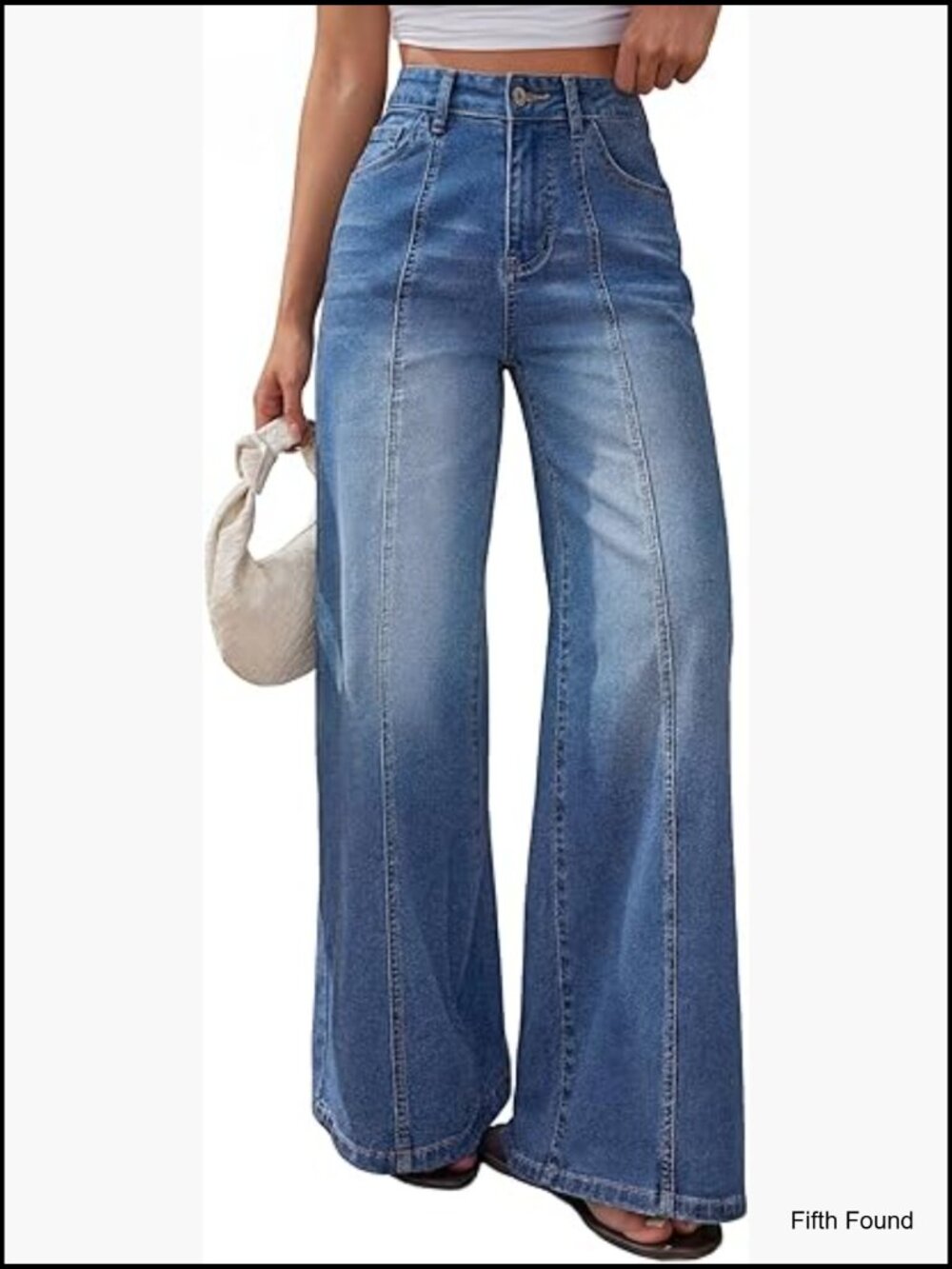 High Waisted Wide Leg Baggy Jeans with Front Seam
